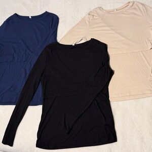 Long Sleeve Nursing Tops in Black, Navy, and Cream
